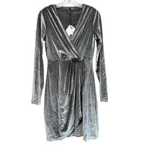 NWT Smash! Okaina Grey Velvet Wrap Dress Gold Dots Velvetcore Women's Small